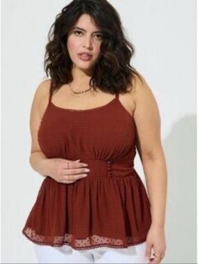 Torrid Spaghetti Strap Rust Colored Cinched Waist Flowy Tank Top Sleeveless